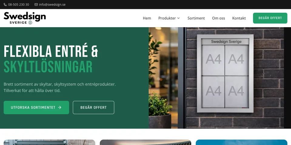 Skärmbild av swedsign.se.